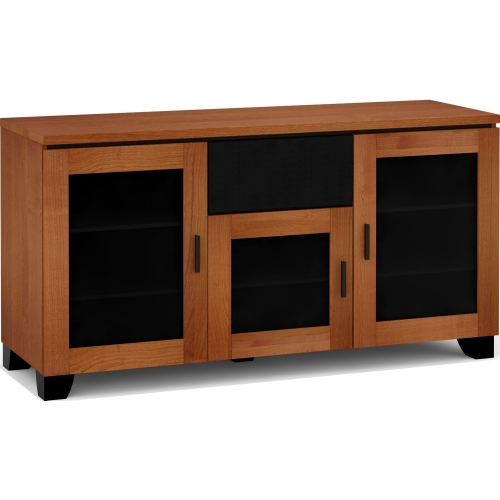 Elba 336 64" TV Stand AV Cabinet in American Cherry with Smoked Glass